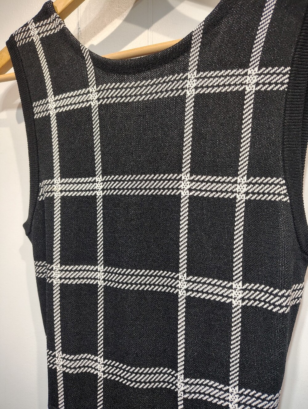 Rachel Roy Collection Plaid Knit Sleeveless Midi Dress Small Black Windowpane - Picture 3 of 10